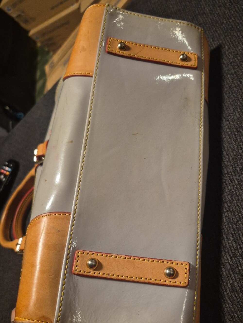 Dooney & Bourke Cream Satchel with Tan Trim and Handles - Picture 7 of 12